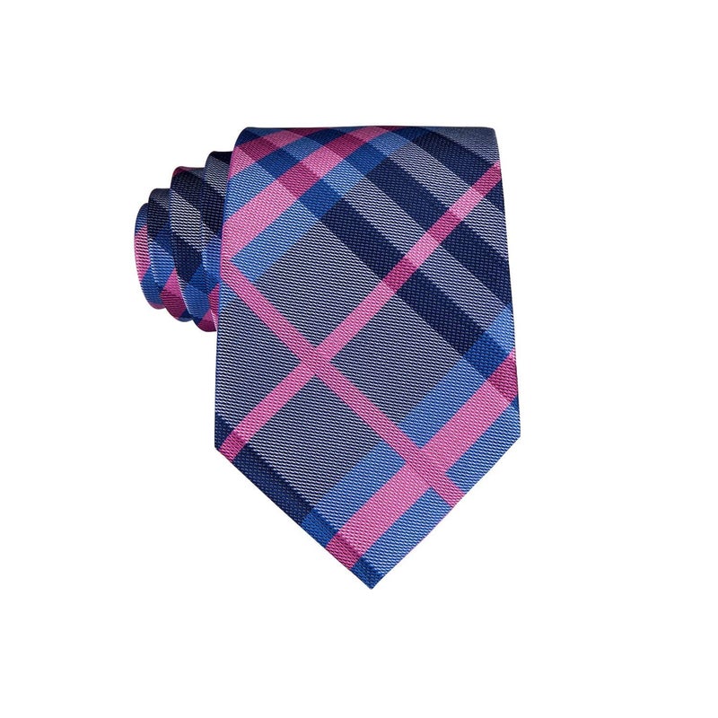 Dubulle Ties for Boys Blue Pink Self Tie Silk Plaid Kids Necktie and Pocket Square Set for Age 8-11 - Image 3